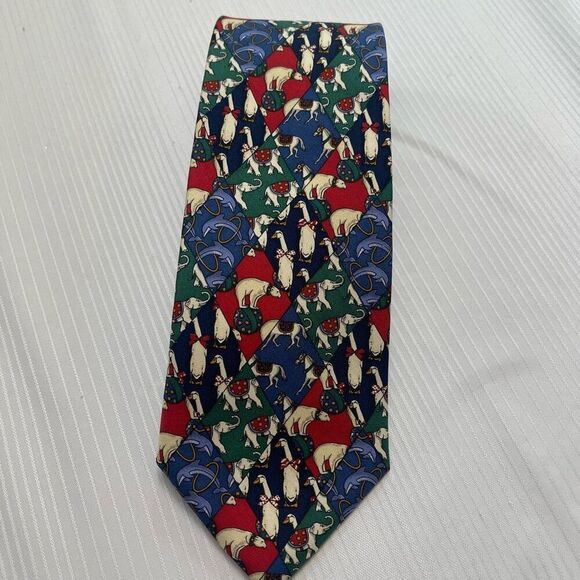 Brooks Brothers Silk Polar Bear Elephant Duck Dolphin Animal Tie Necktie - Picture 1 of 6